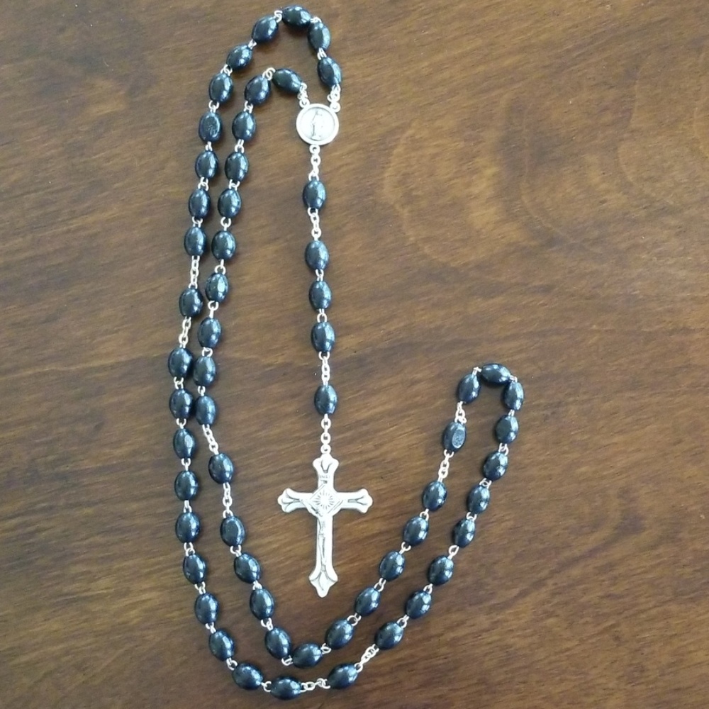 Black Wood & Pewter Rosary